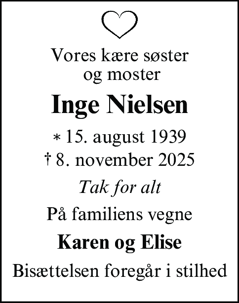 Dødsannonce for Inge Margrethe Nielsen