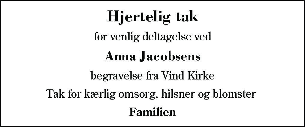 Dødsannonce for Anna Jacobsen