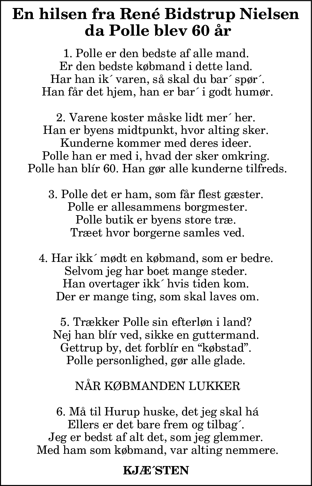 Dødsannonce for Poul Bang Thomsen
