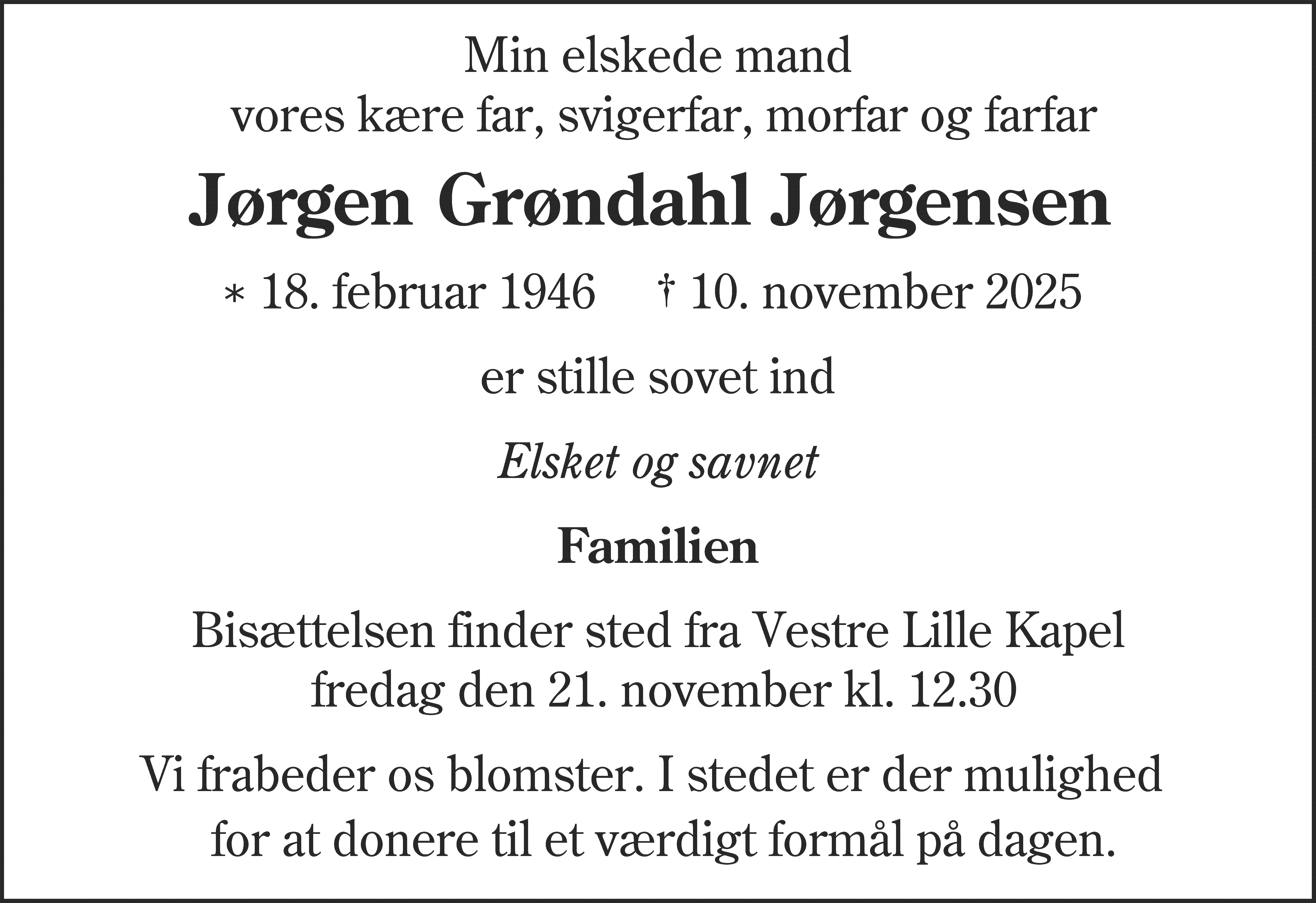 Dødsannonce for Jørgen Grøndahl Jørgensen