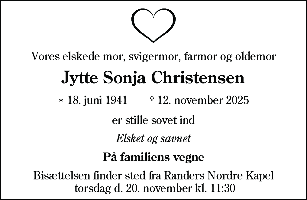 Dødsannonce for Jytte Sonja Christensen