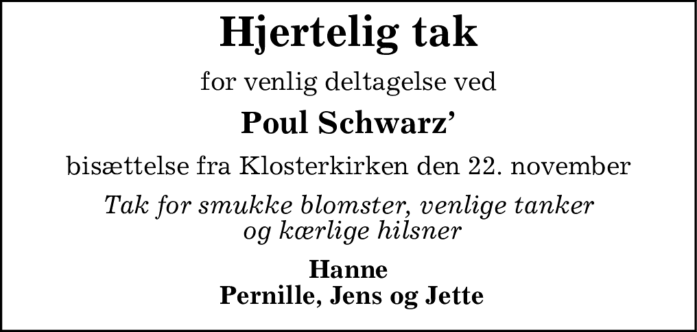 Dødsannonce for Poul Schwarz