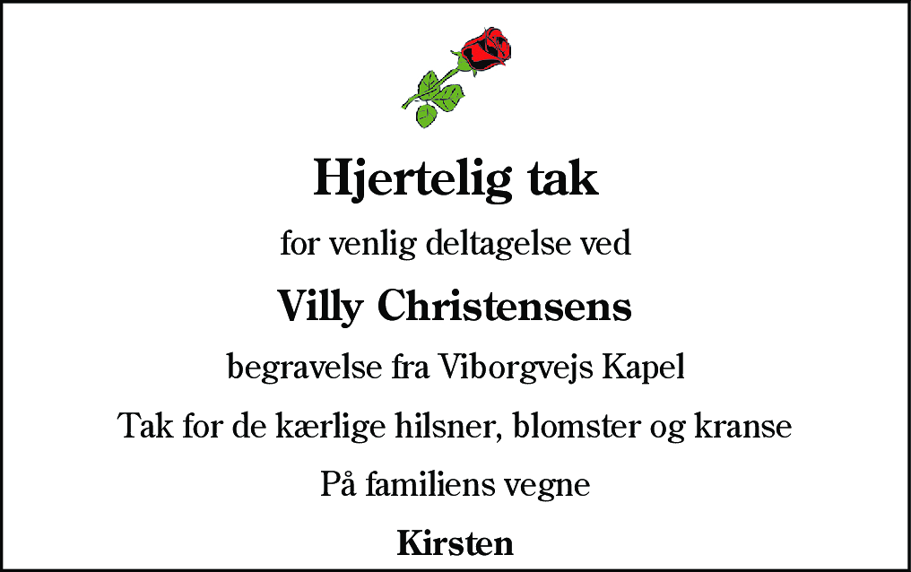 Dødsannonce for Villy Christensen