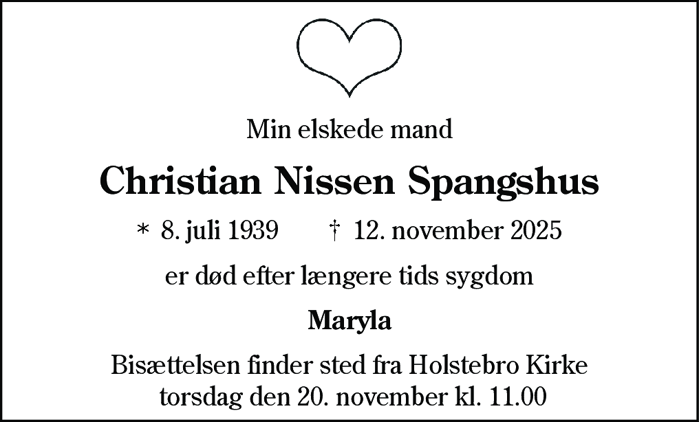 Dødsannonce for Christian Nissen Spangshus