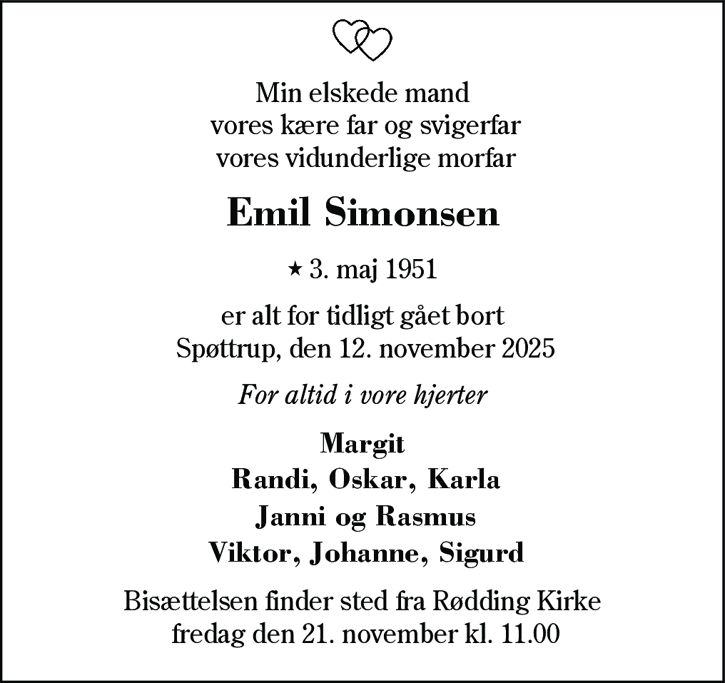 Dødsannonce for Emil Simonsen