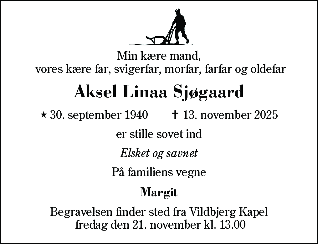 Dødsannonce for Axel Linaa Sjøgaard