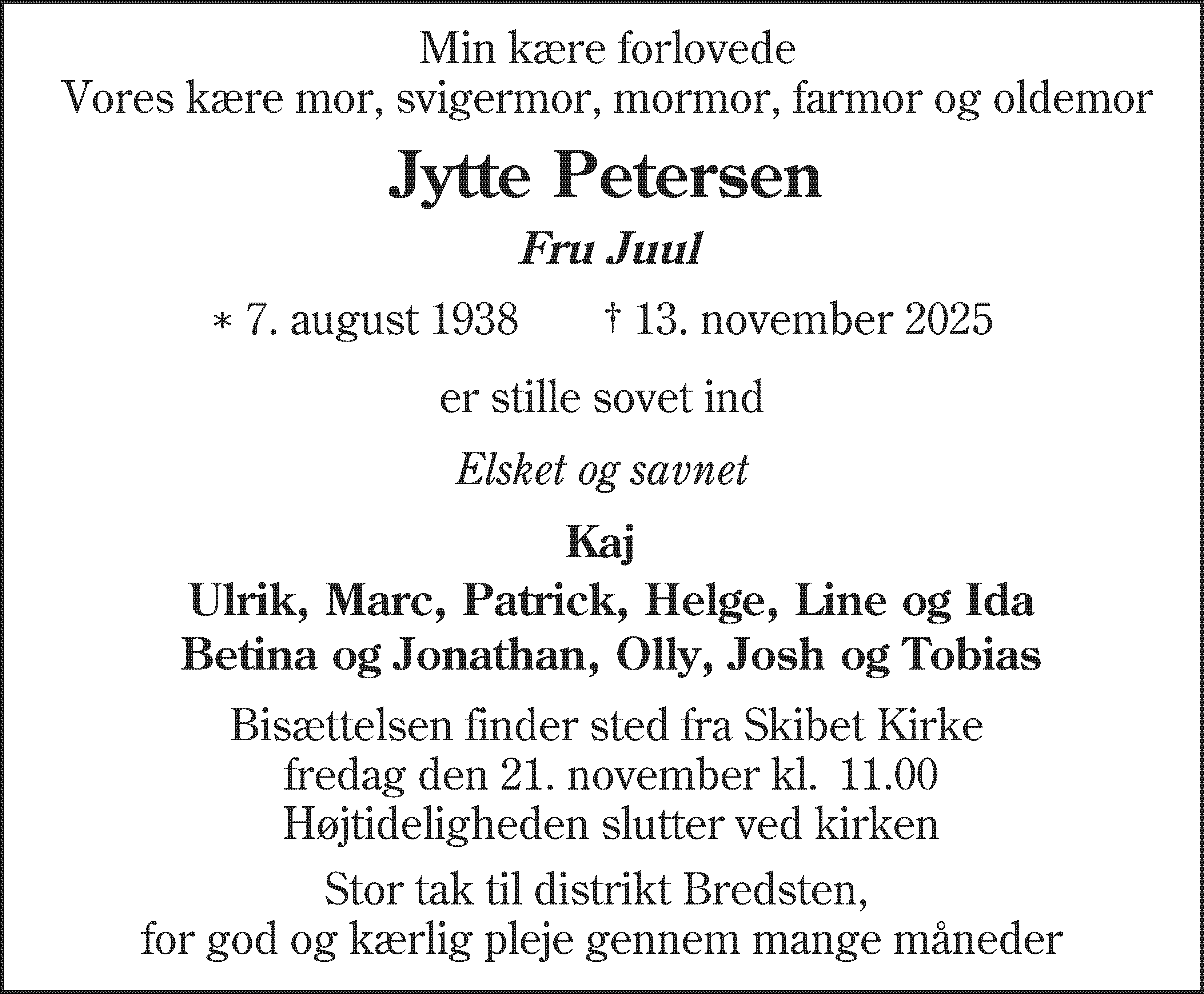Dødsannonce for Jytte Petersen