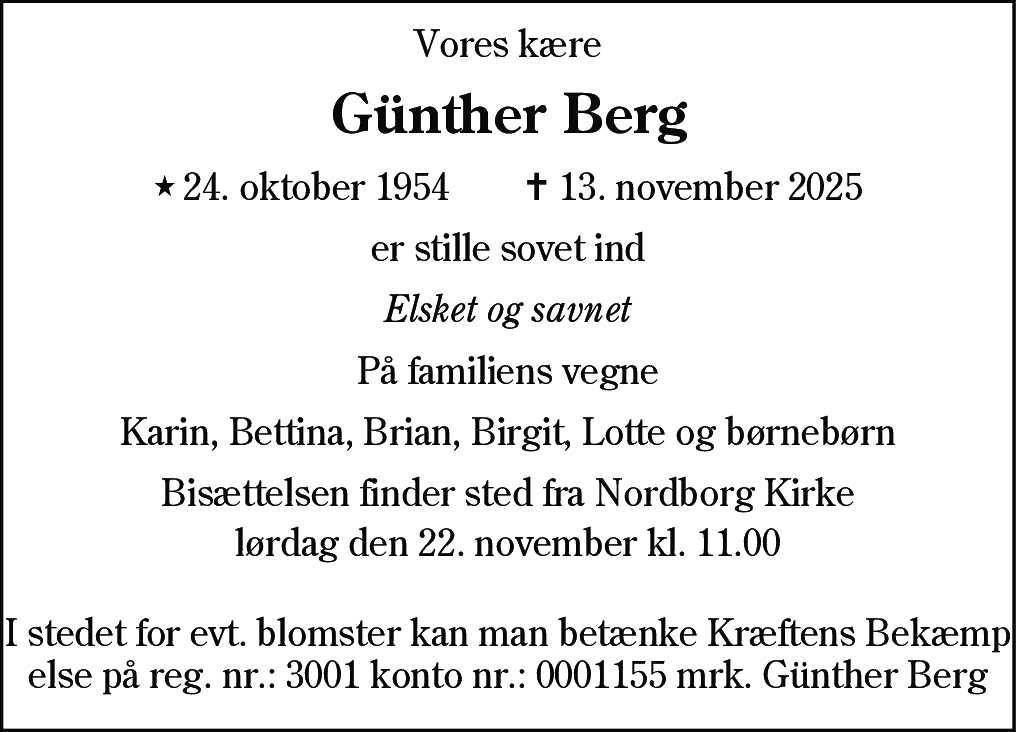 Dødsannonce for Günther Berg