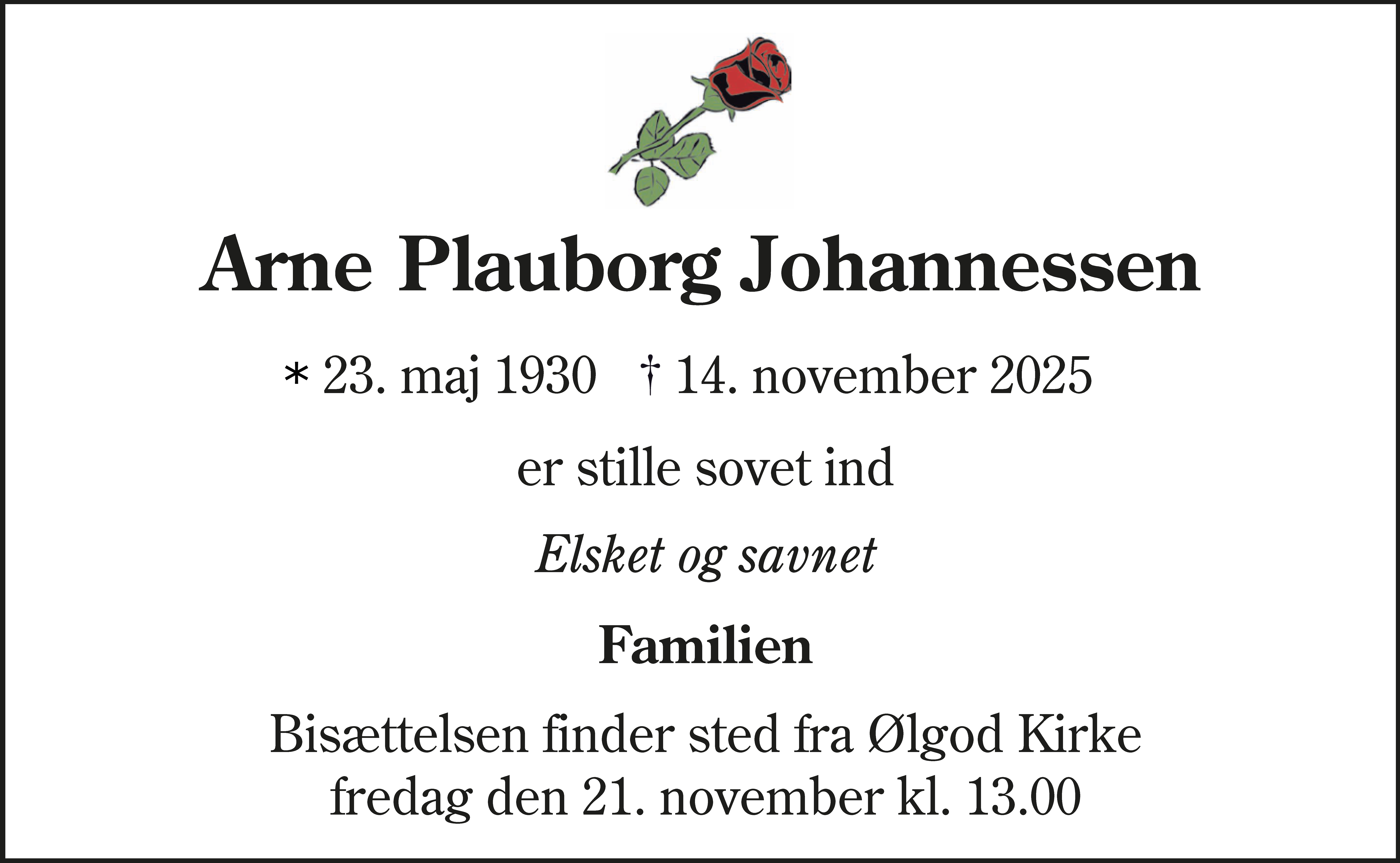 Dødsannonce for Arne Plauborg Johannessen