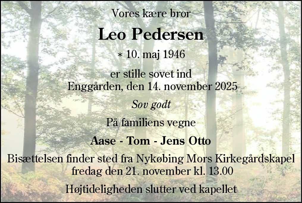 Dødsannonce for Leo Pedersen