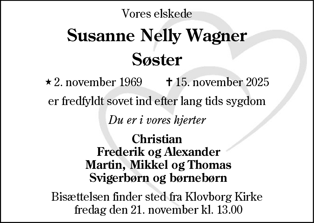 Dødsannonce for Susanne Nelly Wagner