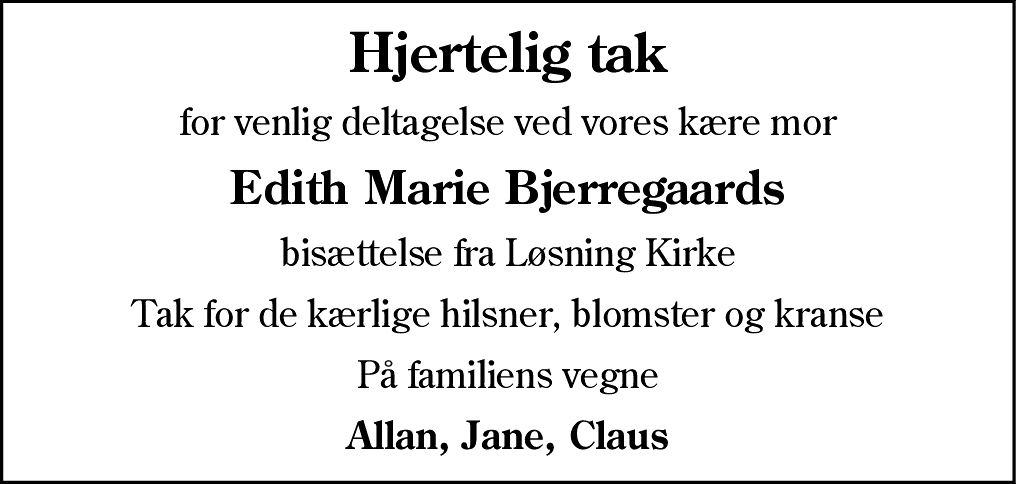 Dødsannonce for Edith Marie Bjerregaard