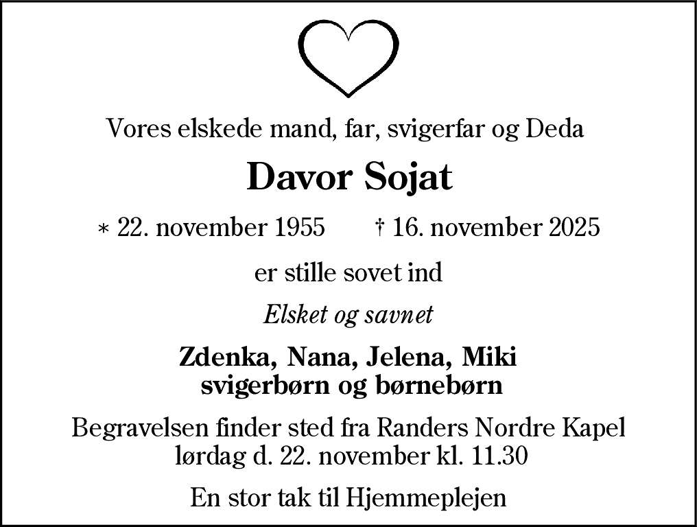 Dødsannonce for Davor Sojat
