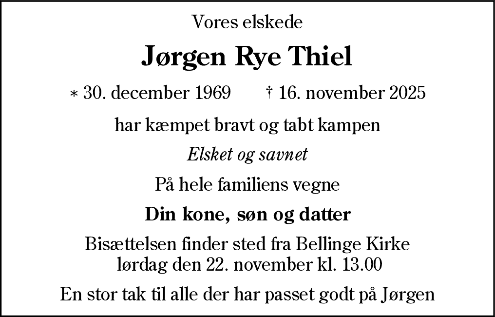 Dødsannonce for Jørgen Rye Thiel