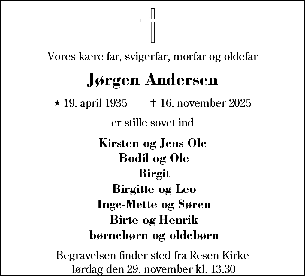 Dødsannonce for Jørgen Andersen
