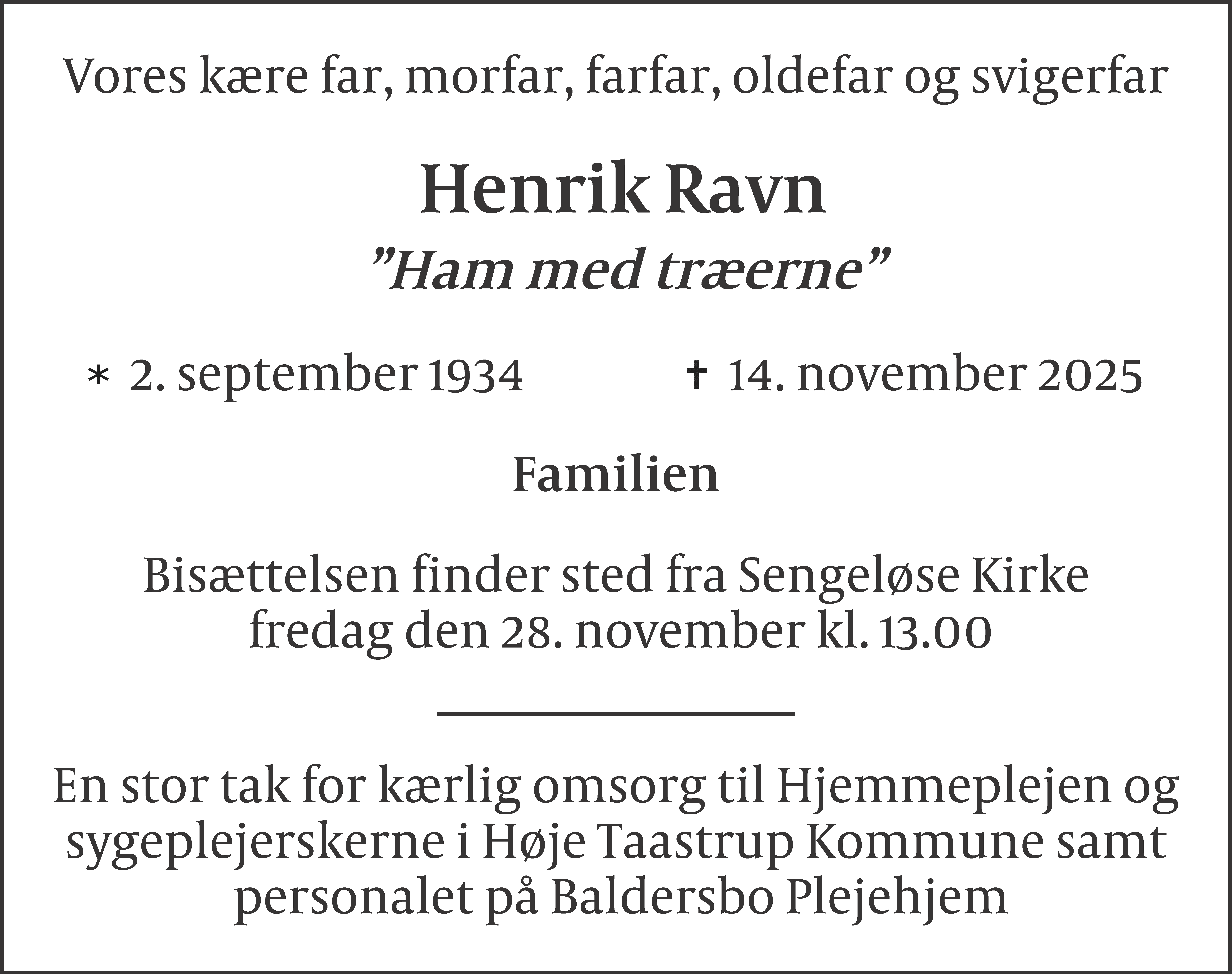 Dødsannonce for Henrik Ravn