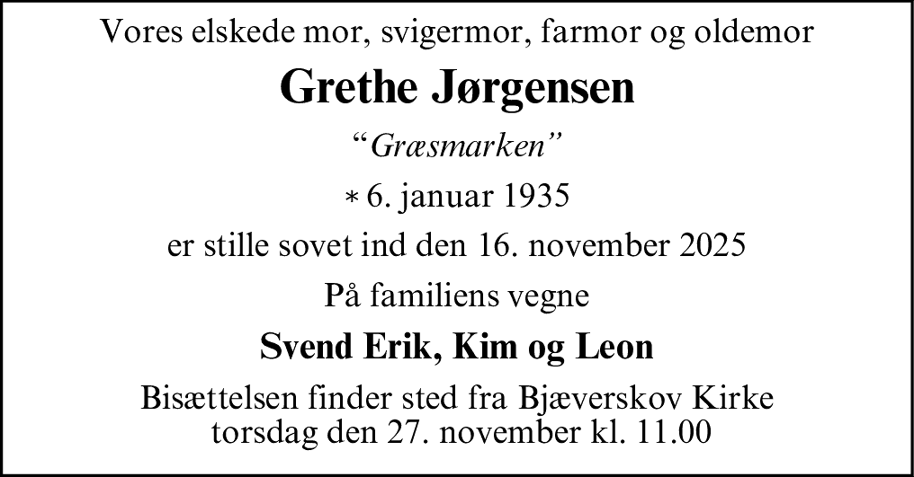 Dødsannonce for Grethe Inge Jørgensen