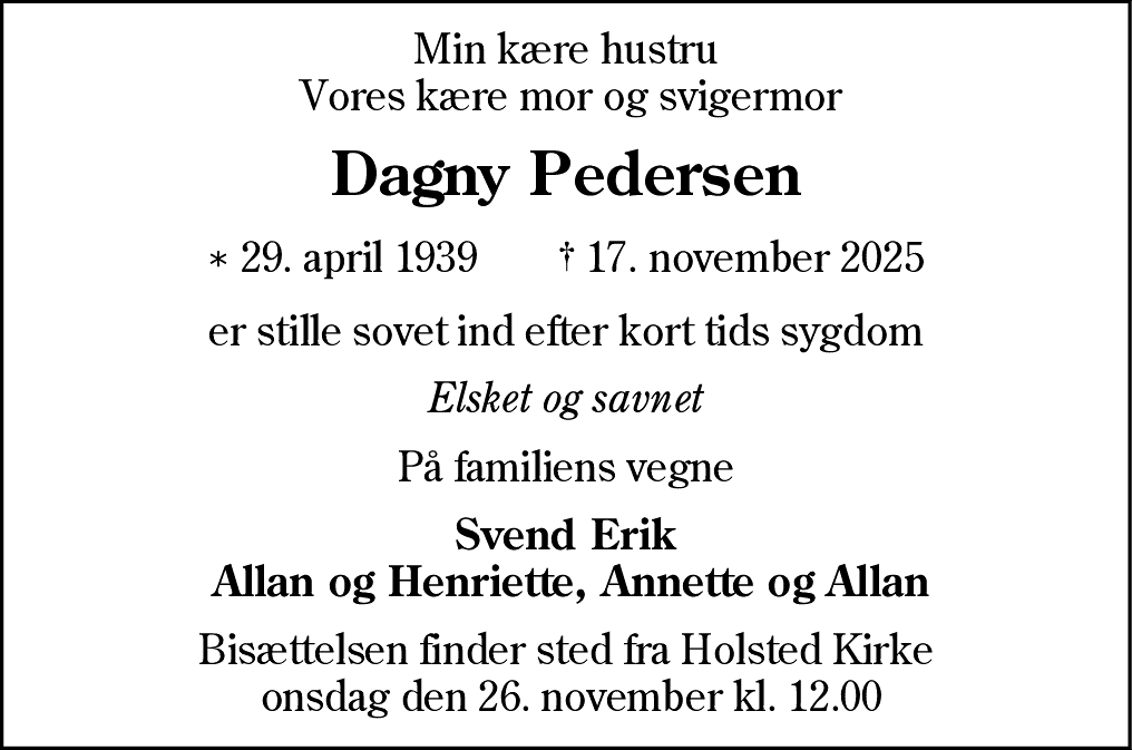Dødsannonce for Dagny Pedersen