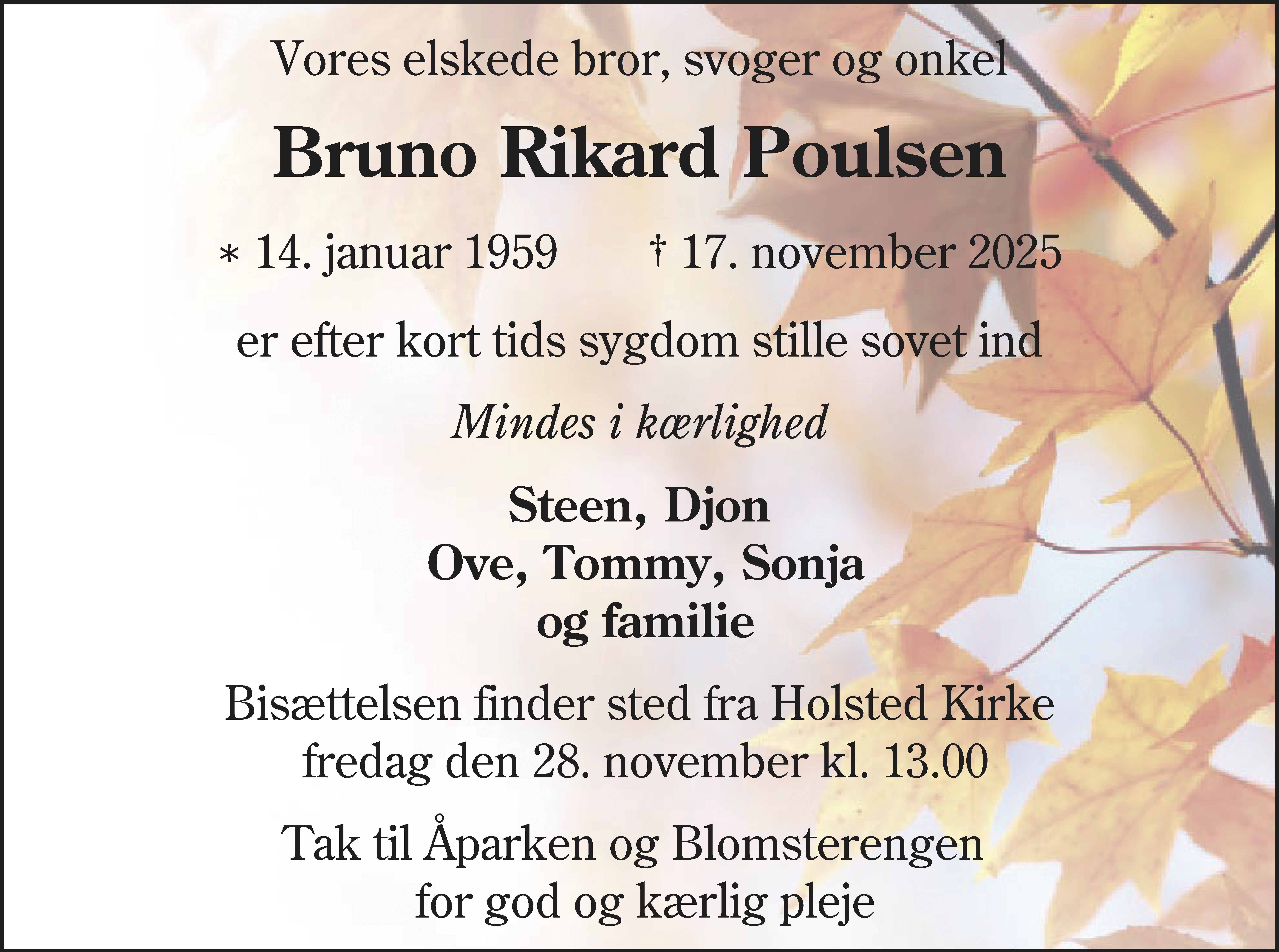 Dødsannonce for Bruno Rikard Poulsen