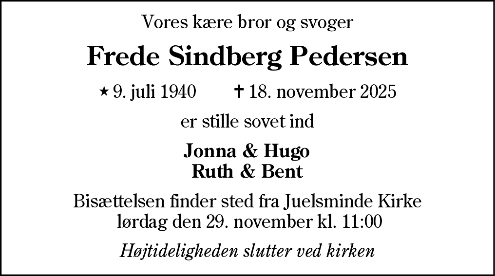 Dødsannonce for Frede Sindberg Pedersen