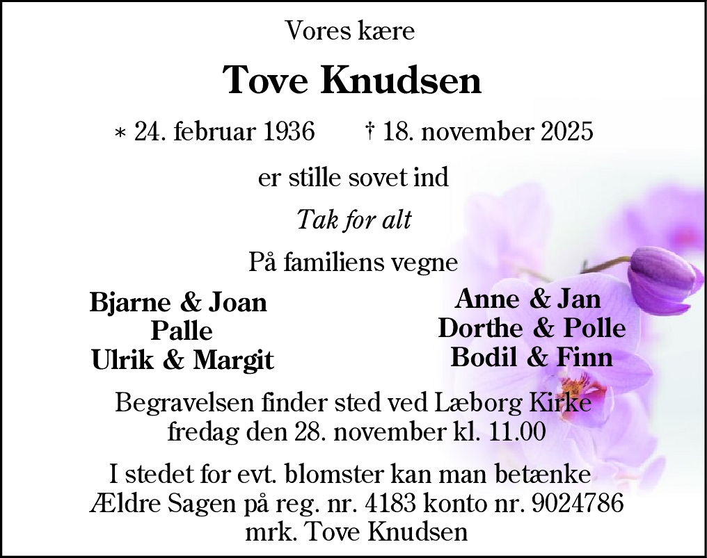 Dødsannonce for Tove Knudsen