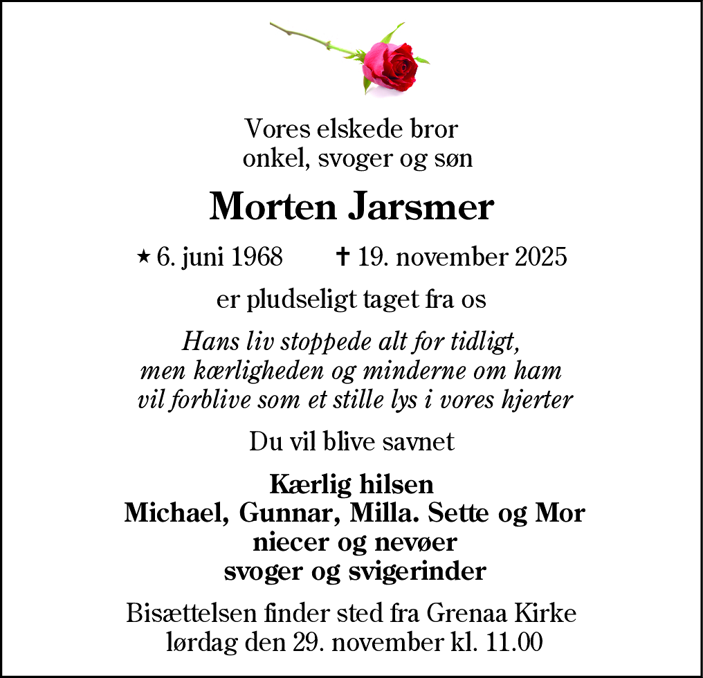 Dødsannonce for Morten Jarsmer
