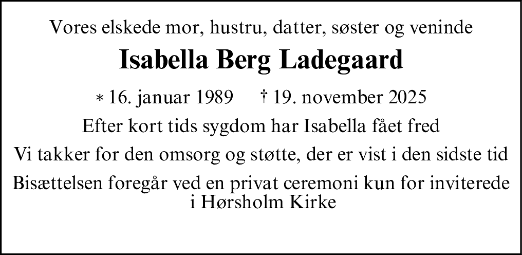 Dødsannonce for Isabella Berg Ladegaard