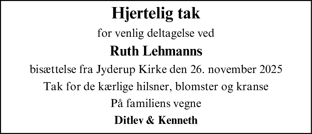 Dødsannonce for Ruth Lehmann