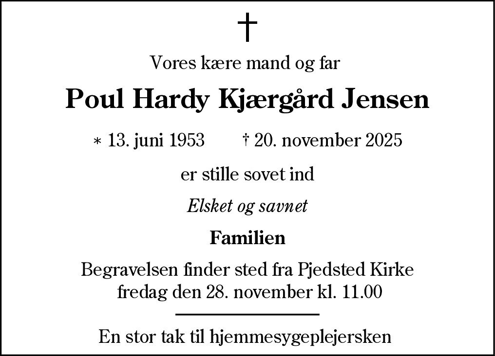 Dødsannonce for Poul Hardy Kjærgård Jensen