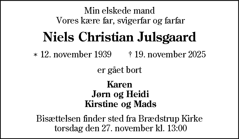 Dødsannonce for Niels Christian Julsgaard