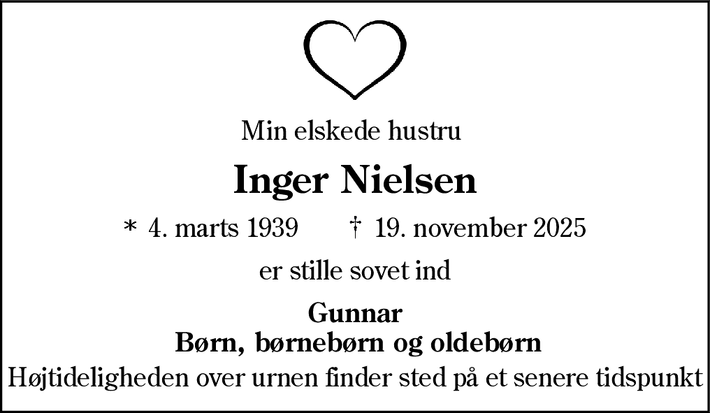 Dødsannonce for Inger Nielsen