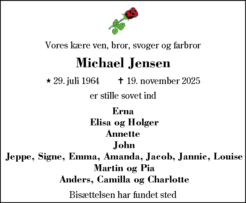 Dødsannonce for Michael Jensen