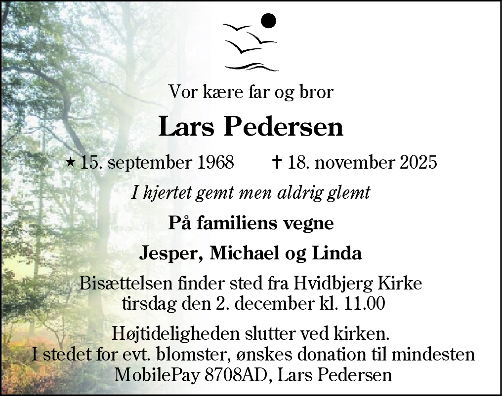 Dødsannonce for Lars Bjarne Pedersen