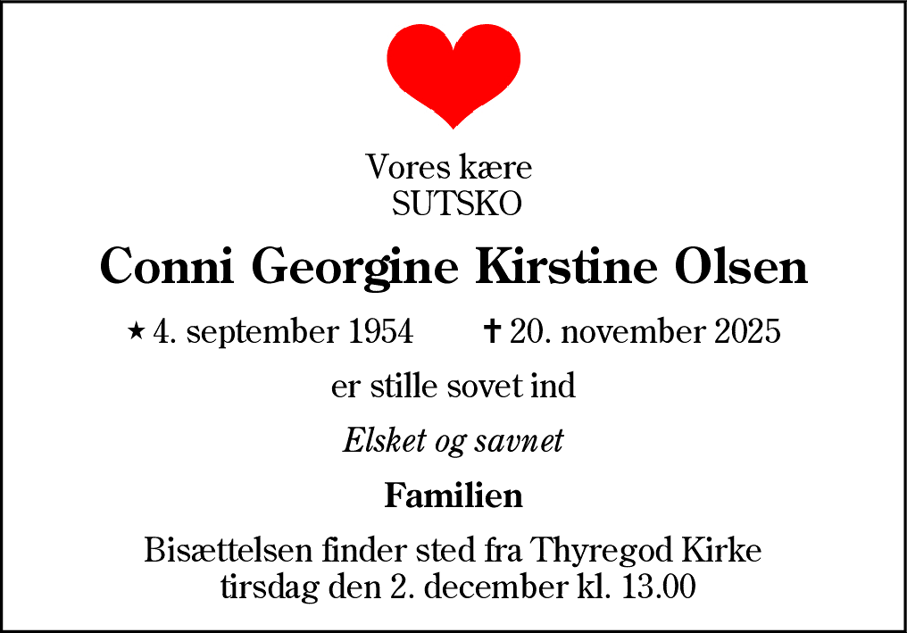 Dødsannonce for Conni Georgine Kirstine Olsen