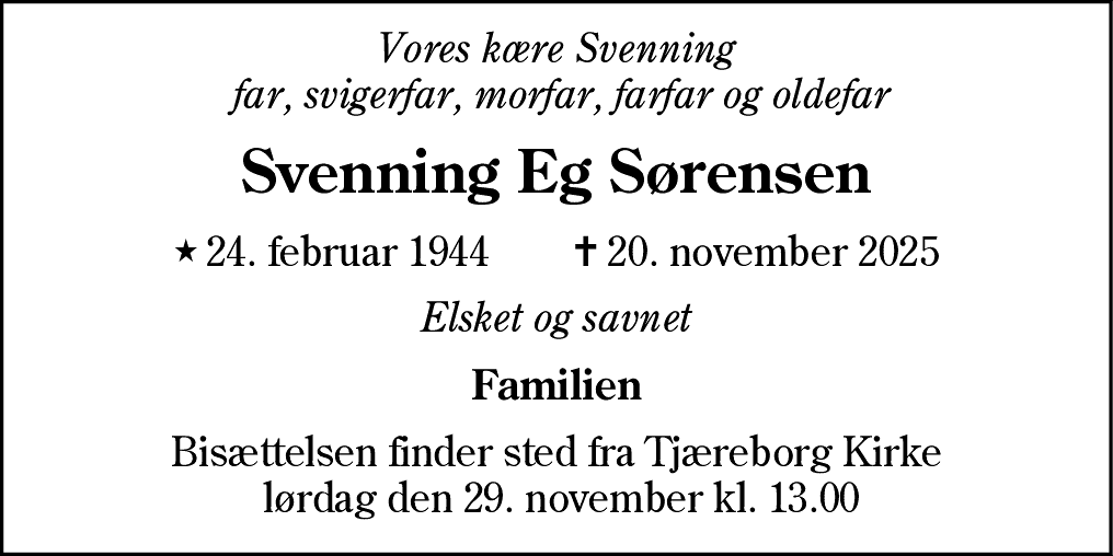 Dødsannonce for Svenning Eg Sørensen