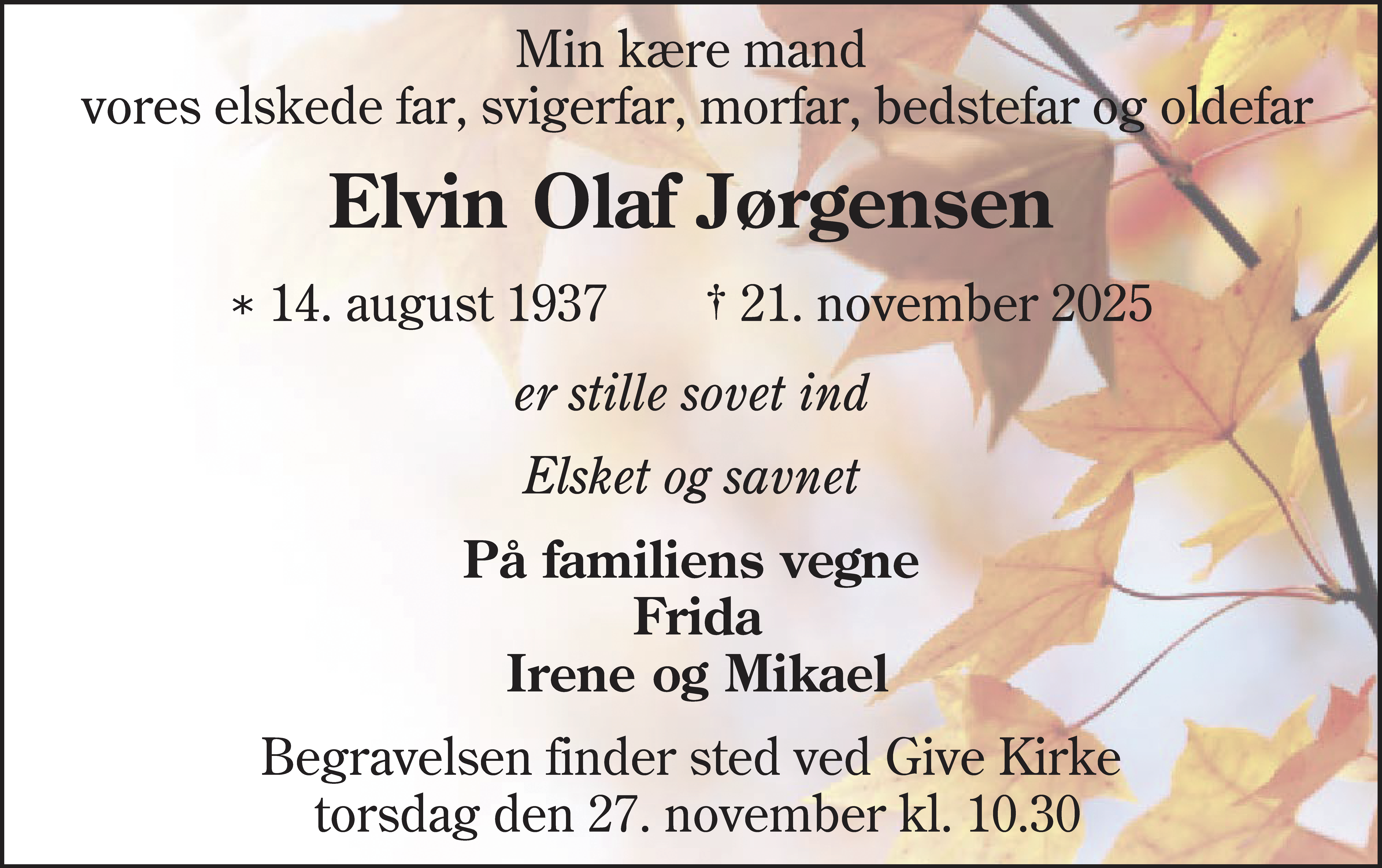 Dødsannonce for Elvin Olaf Jørgensen