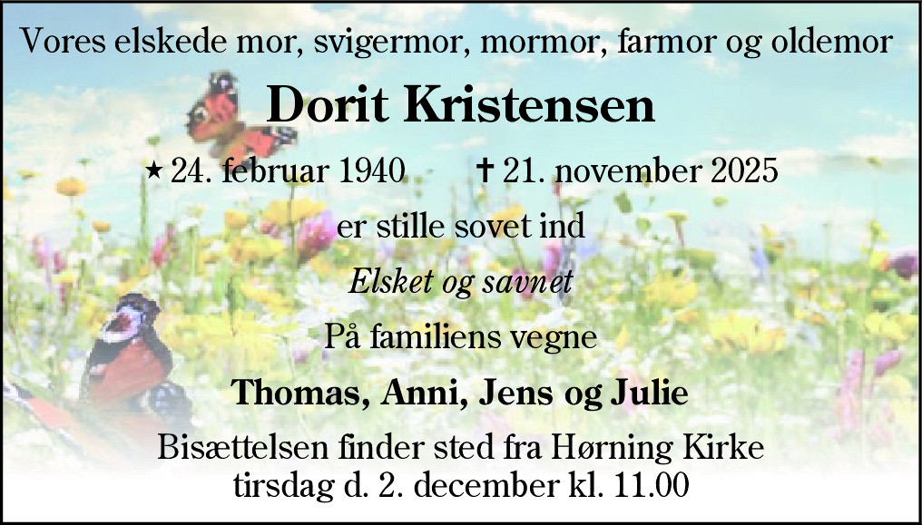 Dødsannonce for Dorit Kristensen