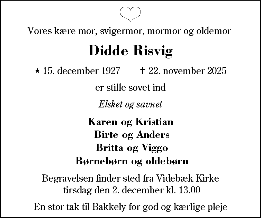 Dødsannonce for Didde Risvig