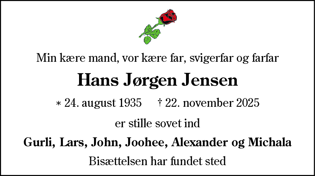 Dødsannonce for Hans Jørgen Jensen