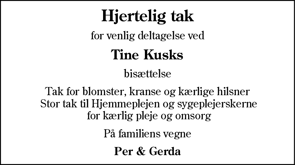 Dødsannonce for Tine Agnete Kusk