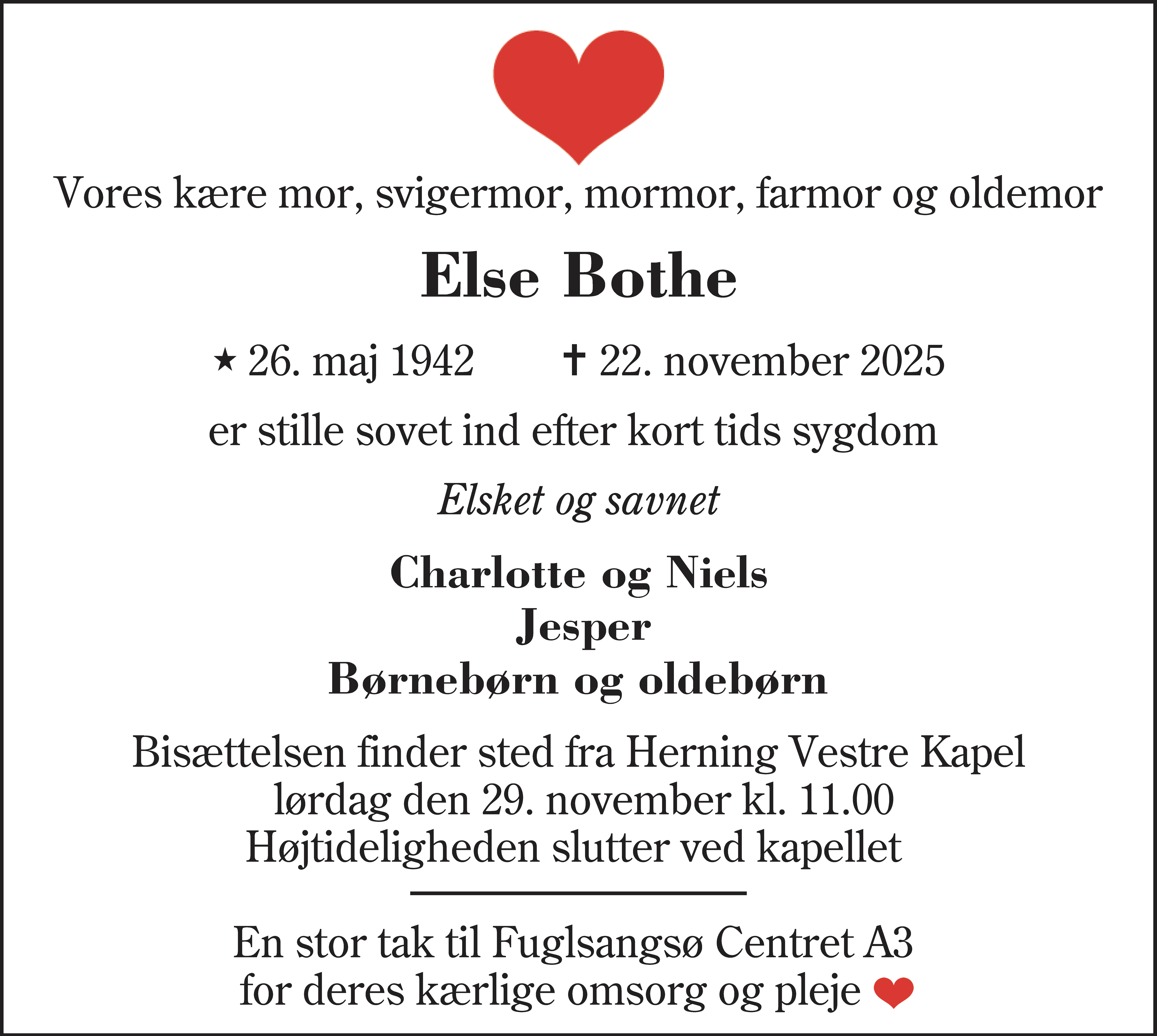 Dødsannonce for Else Bothe