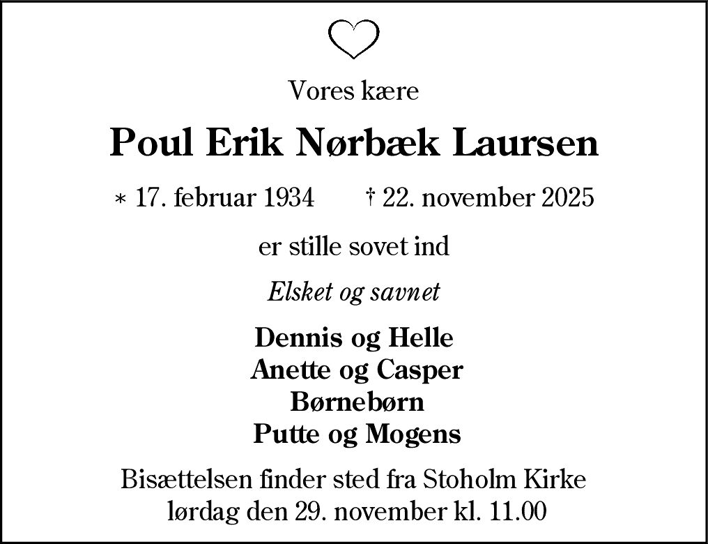 Dødsannonce for Poul Erik Nørbæk Laursen