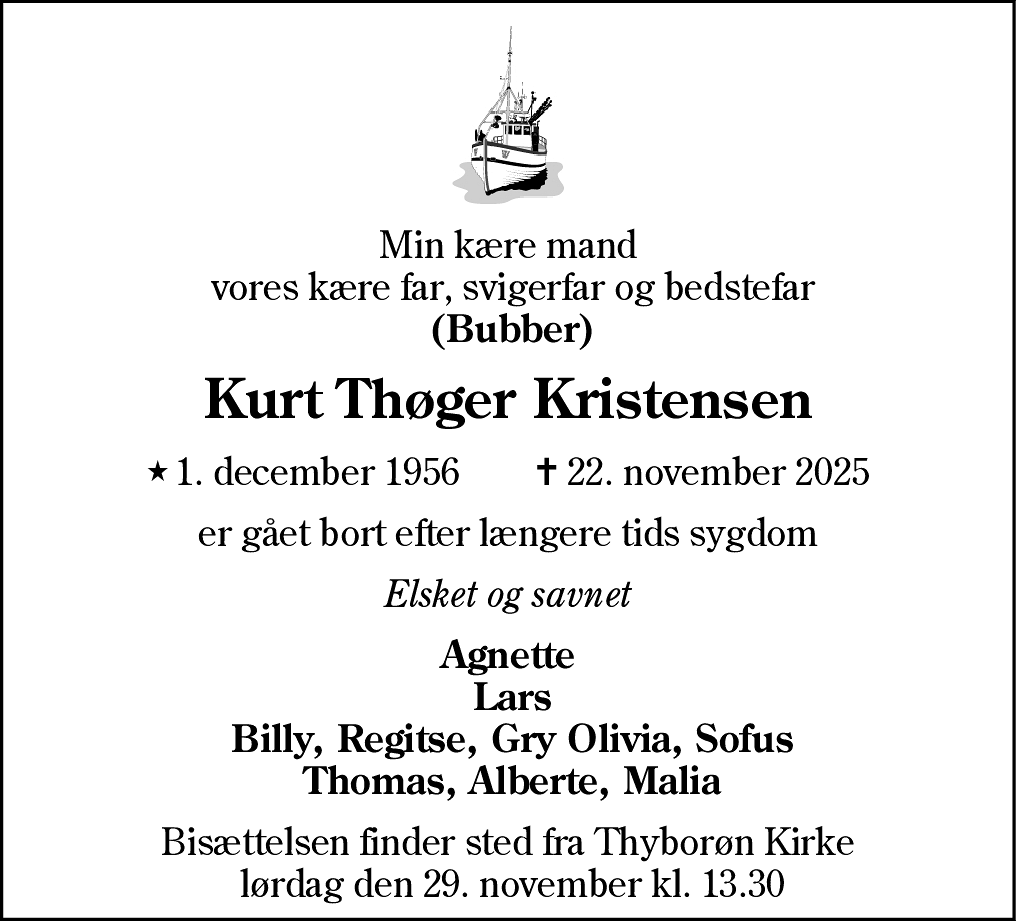 Dødsannonce for Kurt Thøger Kristensen