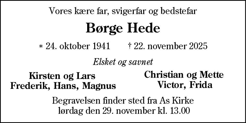 Dødsannonce for Børge Hede Jørgensen