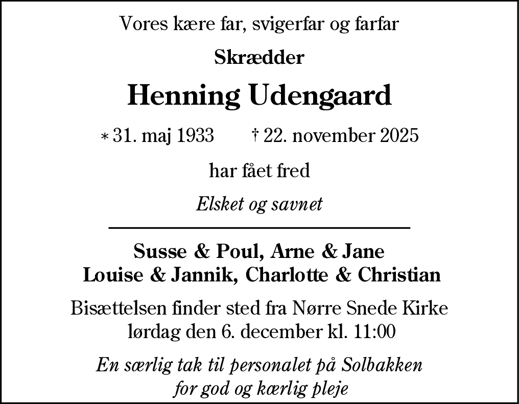 Dødsannonce for Hans Henning Udengaard