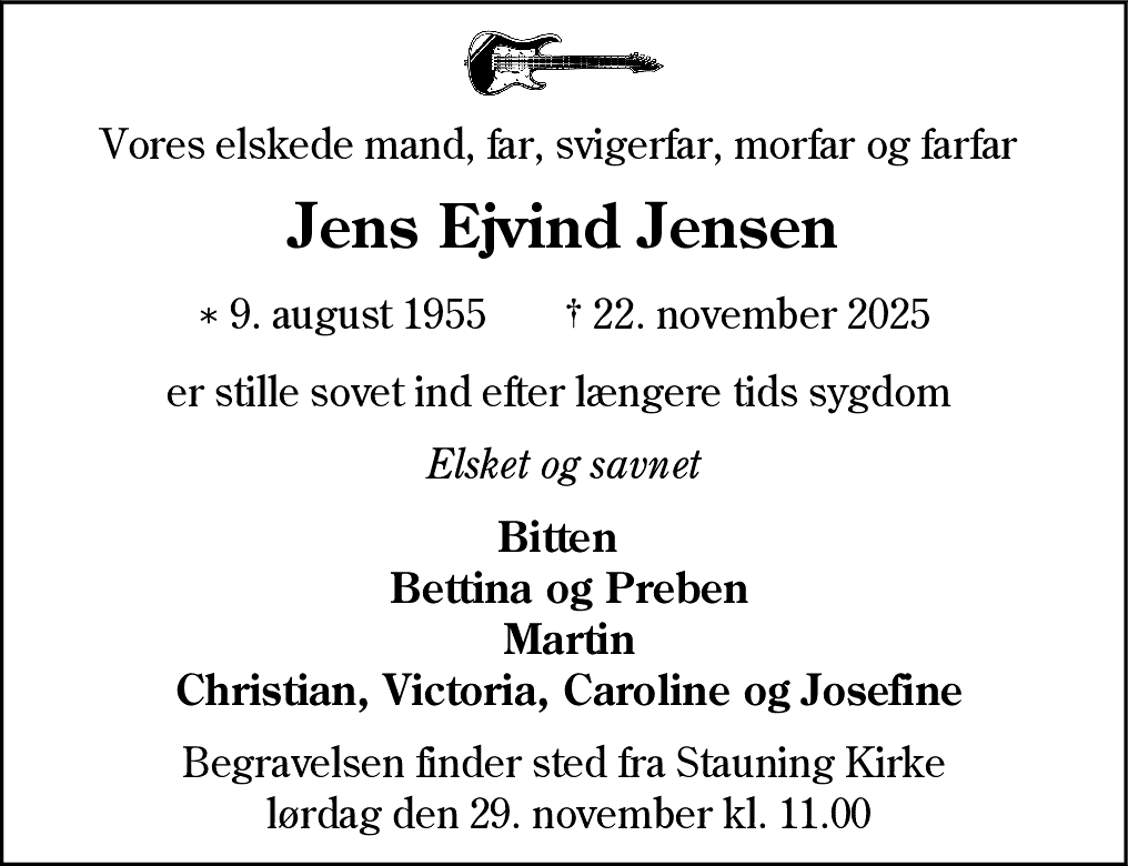 Dødsannonce for Jens Ejvind Jensen