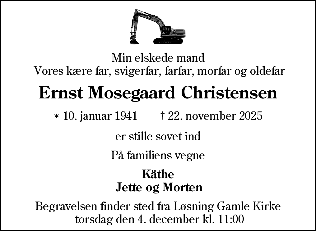 Dødsannonce for Ernst Mosegaard Christensen