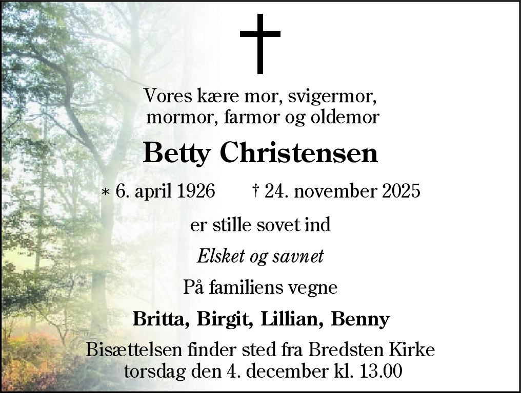 Dødsannonce for Betty Annine Christensen