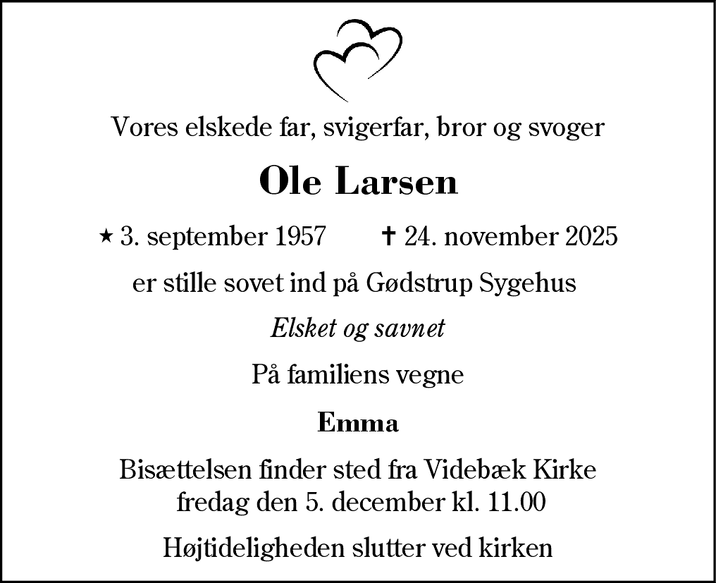 Dødsannonce for Ole Larsen