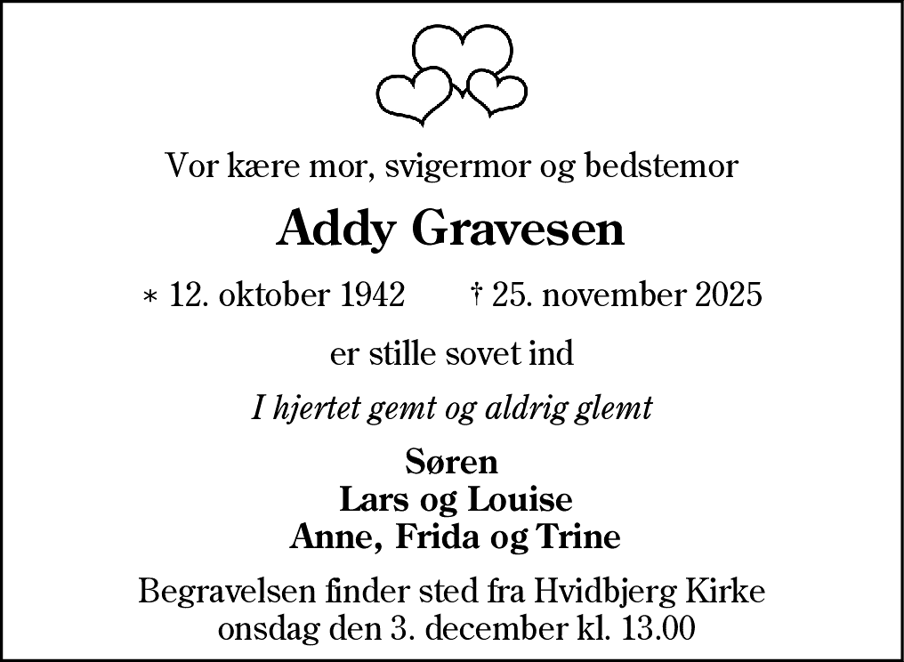 Dødsannonce for Addy Gravesen